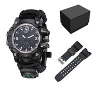 XFLHXY Montre Numérique Militaire de Survie 23-en-1 pour Homme, Multifonctionnelle, Ajustable, Étanche, Sport, Double Cadran, avec Boussole et Bracelet en Paracorde(Color3)