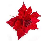 XFLSDHGD 12 PCS Poinsetttia Fleurs artificielles 28 * 24cm Fake Flowers Poinsetttia Couronne de Noël Ornements d'arbre de Noël avec des tiges pour la fête de Mariage de Noël