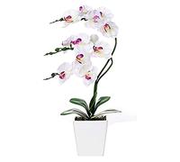 XFLSDHGD 15 "Phalaenopsis Artificiel avec Vase en Porcelaine Vase en Soie intérieure Orchidée Fausses Plantes en Pot Faux Fleurs Arrangements pour Table de Table de Table de Salon décor