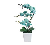 XFLSDHGD 15 "Phalaenopsis Artificiel avec Vase en Porcelaine Vase en Soie intérieure Orchidée Fausses Plantes en Pot Faux Fleurs Arrangements pour Table de Table de Table de Salon décor