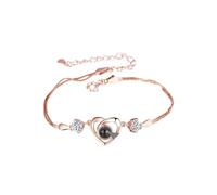 XFLSDHGD 925 Silver 100 Langues I Love You Heart Projection Bracelet PHOTO PHOTO PHOTOSIERTE Personnalisier Geschenke Valentin Day Cadeau