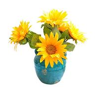 XFLSDHGD Bouquet de fleurs de tournesol artificielles en soie - Vase rétro en céramique - Ensemble de fleurs artificielles en soie - Décoration pour maison, table, bureau, décoration (couleur : B)