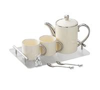 XFLSDHGD Ensemble de thé, Tasse à Eau en céramique ménage et Bouilloire, Tasse d'accueil du Salon, Ensemble de thé l'après-midi avec Plateau de Rangement et cuillère (Un 1pot + 4cups (Plateau carré))