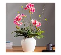 XFLSDHGD Fleur Artificielle avec Ensemble de Vase - Artificiel Orchid 3 têtes Phalaenopsis Foked Flowers Plant Orchid for Home Decor Table Centropiece Office Wedding Party Decoration (Couleur: Blanc)