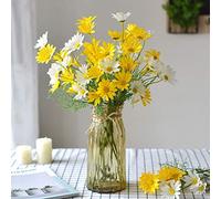 XFLSDHGD Fleur Artificielle avec Ensemble de Vase en Verre, marguerits Jaunes et Blancs Fleurs de boiquets DIY ARGENATION PHIE Centrale PHIE Central PIÈCE DE Bureau DE Bureau DE MÉDICA