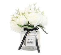 XFLSDHGD Fleurs artificielles vases Roses Fausses Fleurs de la Soie hydrtensia séchée en Plastique de décoration de Fleur de Table Centrale de Bureau décoration de fête de Mariage (Couleur: Blanc)