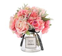 XFLSDHGD Fleurs artificielles vases Roses Fausses Fleurs de la Soie hydrtensia séchée en Plastique de décoration de Fleur de Table Centrale de Bureau décoration de fête de Mariage (Couleur: Blanc)