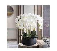 XFLSDHGD Fleurs de Soie orchidée Artificielle en Pot Noir, Grand Faux phalaenopsis Arrangement pour Le Bureau de Salle de Bain du Bureau à Domicile décoration Moderne décoration