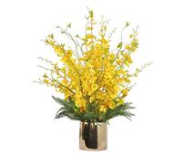 XFLSDHGD Mode phalaenopsis orchidée Bouquet de Soie Jaune Fleurs artificielles pour la mariée du Mariage décoration de Maison Fausses Fleurs pour Table de Bureau de Bureau décor de Bureau