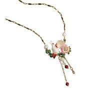 XFLSDHGD Nouveau 2026 Unisexe Français Mode Sweet Glazed Set White Pearl Rose Blossom Gem Glitter Lapin Little Rouge Fruit Red Collier Collier Pendant