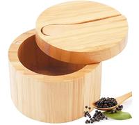 XFLYP Boîte à Sel en Bambou avec Couvercle Magnétique Pivotant, Récipient à Épices Rond avec Couvercles et Cuillère pour Assaisonnement, Sel, Poivre, Thé, Sucre
