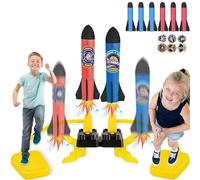 XFLYP Fusée Plastique Kit, Double Lanceur de Fusée à Pédale pour Jouet Enfant 3 4 5 6 7 8 9 Ans, Garcon 3 Ans Fusée Jouet, Jeux Exterieur Enfant, Cadeau de Anniversaire Noël pour Garçons Filles