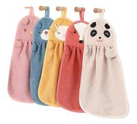 XFLYP Lot de 5 essuie-Mains Doux pour Cuisine ou Salle de Bain, Serviette en Polaire Corail Qui Peut être Suspendue pour Un séchage Rapide, Forte capacité d'absorption d'eau, 36 * 23cm