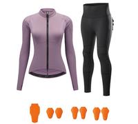 XFNWT Ensemble veste et pantalon de moto pour femme, protections CE niveau 2, mesh aéré pour l'été, protections amovibles, pantalon cargo extensible avec éléments réfléchissants à 360°,Purple1-s