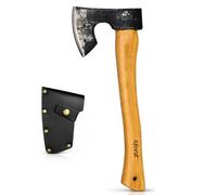 Xforst Hache Viking Barbue 38 cm | Hachette Bushcraft & Camping | Tête Forgée Acier Carbone Finition Brute | Manche en Hickory | Étui Cuir Véritable Inclus | Cadeau Homme | 0,95 kg X-HX6