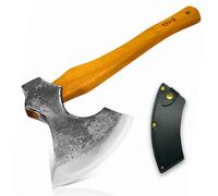 Xforst Hache Viking WIK - Hache Forgée en Acier au Carbone avec Manche en Noyer Américain 38 cm | 0,87 kg | Outil de Bûcheronnage et Camping | Étui en Cuir Inclus