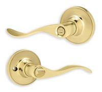 XFORT Cabriole - Poignée à Condamnation pour Porte de Salle de Bain Intérieure en Bois - Kit Complet avec Boutons de Poignée en Laiton Poli et Serrure Tubulaire