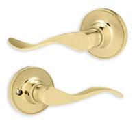 XFORT Cabriole - Poignée de Porte Laiton Poli - Béquille Double pour Porte intérieure en Bois - Kit Complet avec Pêne Tubulaire