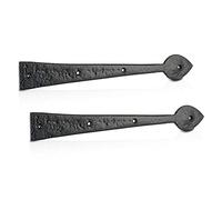 XFORT Charnières avant antiques noires en fonte - 350 mm - Charnières en forme de feuille - Charnières en T rustiques - Charnières de porte extérieures noires - 1 paire