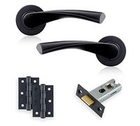 XFORT : Lot de 2 poignées à levier sur rosace, noires mates, avec charnières à roulement à billes et loquet tubulaire, idéal pour les portes intérieures en bois, à la maison et au bureau.