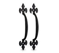 XFORT Lot de 2 poignées de porte en fonte noire fleur de LYS de 160 mm, poignées de porte de grange rustiques, poignées de porte de grange vintage pour placard/abri de jardin, portail