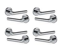 XFORT: Lot de 4 poignées de porte sur rosace, poignée de porte à levier en T en finition chrome poli, poignée à levier intérieure élégante, utilisée comme poignée de porte intérieure.