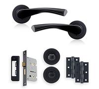 XFORT : Lot de poignées de salle de bain noires mates avec rosace, avec charnières à roulement à billes, déverrouillage par bouton tournant et serrure de salle de bain.