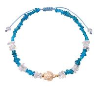 Xfoxstal Bracelet de cheville en apatite bleu océan avec perles de quartz transparent et cristaux style bohème pour femme