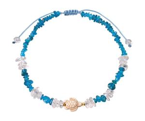 Xfoxstal Bracelet de cheville en apatite bleu océan avec perles de quartz transparent et cristaux style bohème pour femme