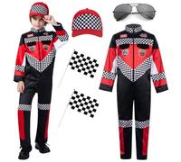 XFOZDM Costume de pilote de voiture de course pour enfants garçons et filles - Combinaison de course avec accessoires - Tenue de course pour Halloween, jour de carrière, costumade 01, taille XL
