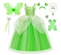 XFOZDM DéGuisement FéE Clochette Enfant FéE Princesse Robe De Fee Verte Avec Ailes Accessoires Set Filles Tutu Robe Pour Carnaval NoëL Fancy FêTe D'Anniversaire Vert Tulle 01,100cm