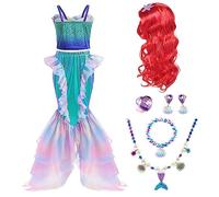 XFOZDM Deguisement Sirène Fille Robe Petite Sirene Princesse Ariel Costume Sirene avec Perruques Robe de Princesse pour Halloween Noël Carnaval Anniversaire Fêté Robe de Soirée,120cm
