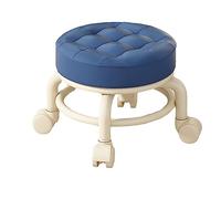 XFParts Tabouret à roulettes court avec roues pivotantes universelles, petit tabouret rond bas à siège roulant, tabouret roulant en cuir synthétique pour la maison, le bureau, le fitness (bleu foncé,