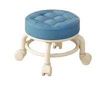 XFParts Tabouret à roulettes court avec roues pivotantes universelles, petit tabouret rond bas à siège roulant, tabouret à roulettes en cuir synthétique pour la maison, le bureau, le fitness (bleu