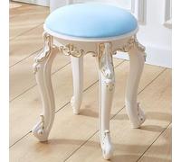 XFParts Tabouret de vanité Vintage avec siège rembourré et Jambes en Acier en Plastique Chaise de Maquillage Rond pour vanité vestiaire Salon ou Chambre à Coucher Combinaison de Couleurs Bleues/Or