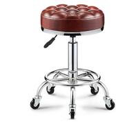 XFParts Tabouret rond à roulettes avec repose-pieds, tabouret de salon pivotant réglable, tabouret de massage, tabouret de spa avec siège rembourré en cuir synthétique, base en métal chromé doré, café