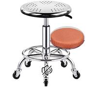 XFParts Tabouret Roulant Rond 440 IB avec Couvercle de siège Doux, Tabouret de Travail en Acier Inoxydable Lourd, tabourets de Laboratoire de Hauteur réglable avec Roues, étape S Grey1, Gris (Orange)