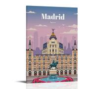 XFPOBH Poster de voyage vintage Madrid Espagne Poster sur toile Art mural Décoration d'intérieur Impression pour chambre à coucher Salon 20 x 30 cm Style cadre