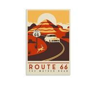 XFPOBH Poster de voyage vintage Route 66 - Peinture sur toile - Décoration murale pour chambre à coucher et salon - 30 x 45 cm - Style sans cadre