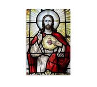 XFPOBH Poster Sacré-Cœur de Jésus - Impression sur toile - Décoration murale pour chambre à coucher et salon - 20 x 30 cm - Style sans cadre