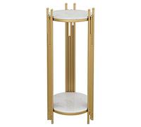 XFQZJG Table de téléphone moderne dorée avec 2 étagères de rangement, haut et mince, porte-pots et table ronde latérale pour salon, patio, table de chevet d'angle avec effet marbre