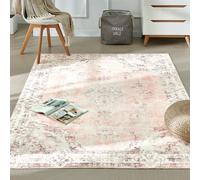 Xfrog Grand Tapis Traditionnel Lavable en Machine à Poils Courts antidérapant pour Salon, Bureau, Cuisine, Salle à Manger - Rose Clair - 160 x 230 cm