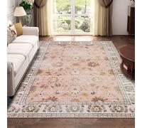 Xfrog Grand Tapis Traditionnel Lavable en Machine à Poils Courts antidérapant pour Salon, Bureau, Cuisine, Salle à Manger, Rose pâle, 160 x 230 cm