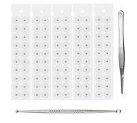 XFSRG 100 Patchs Ear Seeds Kit de Massage des Oreilles Acupression Auriculaire pour Relaxation Naturelle Soulagement Stress Aide au Sommeil avec Pince Cuillere (Argent)