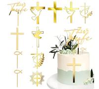 XFSRG 11 Pièces Décoration Gâteau Croix Acrylique Cake Toppers Bapteme Gâteau Enfant Decoration Pigeon Or Gâteau Topper pour Baptême Communion Mariage Anniversaire Fête