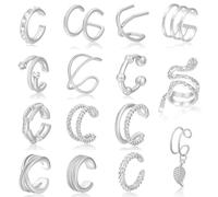 XFSRG 12 Pièces Boucles d’Oreilles Femme en Acier Inoxydable Faux Piercing Oreille Créoles Sans Trou Helix Cartilage Ear Cuff Idéales pour Usage Quotidien Fête ou Cadeau