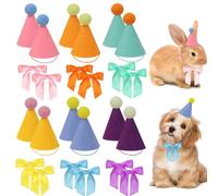 XFSRG 12 Pièces Mini Chapeau Chien de Fête Multicolores Chapeaux Coniques avec Pompons Décoration Réglables pour Chatons Chiens(Set B)