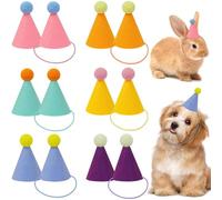 XFSRG 12 Pièces Mini Chapeau Chien de Fête Multicolores Chapeaux Coniques avec Pompons Décoration Réglables pour Chatons Chiens(Set A)