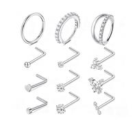 XFSRG 12 Set de Piercing Nez en Acier Inoxydable Hypoallergéniques Sans Nickel ni Plomb Utilisation au Quotidien Fête Festival Concert Club et Look Mode pour Femme et Homme
