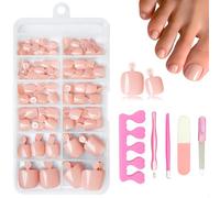 XFSRG 120 Pièces Faux Ongles Pieds 11 Tailles Orteil Nail Art Couverture Complète Avec 5 Outils pour Manucure pour Femmes Filles Salon de Manucure Nail Art (01)